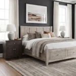 Atwood King Panel Bed with End Drawers, ATD08412, Maple Wood, 400 Belair Stain & Standard Hardware BP19008-SS, Atwood Nightstand #5, ATD08245, Maple Wood, 317 Gravel Stain & Standard Hardware, BP19008-SS