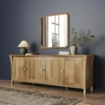 Marco Large Home Entertainment Console, HME2150AL, Maple Wood, 413 Latte Stain & Standard Hardware H076014-SN Fleur Mirror, FLE10040, Maple Wood & 413 Latte Stain image of living room