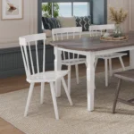 Chair: Drake, DRA9804, Maple Wood & 1P White Paint, Table: 36x72 Arc, Maple Wood, 320 Sand Stain, Knox Leg, Maple Wood & 1P White Paint, Bench: Nantucket, NAN9604BL60, Maple Wood & 320 Sand Stain