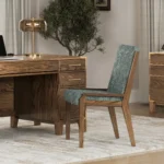 Saybrook Executive Desk, HMO1699A, Oak Wood, 409 Cocoa Stain & Standard Hardware, 625-160SBZ, Dallas Chair, DAL8214, Oak Wood, 409 Cocoa Stain & 2410 Shadow Fabric, Oxford Bookcase, HMO2590A1, Oak Wood, 409 Cocoa Stain & Custom Hardware, 625-160SBZ