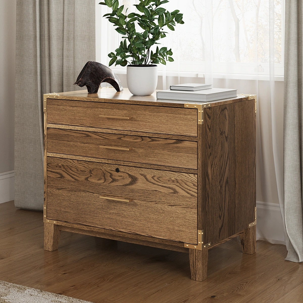 Saybrook Lateral File Cabinet, HMO1670B, Oak Wood, 409 Cocoa Stain & Standard Hardware, 625-160SBZ