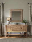 Marco Server, MARC39SS, White Oak Wood & 410 Honey Stain, Standard Hardware H076014-SN, Abigail Mirror, ABI10041, White Oak Wood & 410 Honey Stain