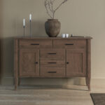 Jamestown Buffet, JTNC01BS, Rustic Cherry Wood, 404 Brindle Stain, and Custom Hardware TK1013BLK & TK900BLK